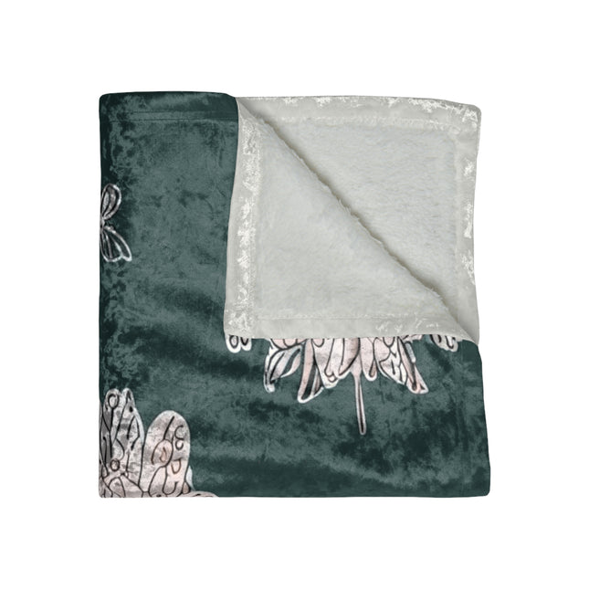 Soft White Floral Butterflies 50" x 60" Crushed Velvet Blanket