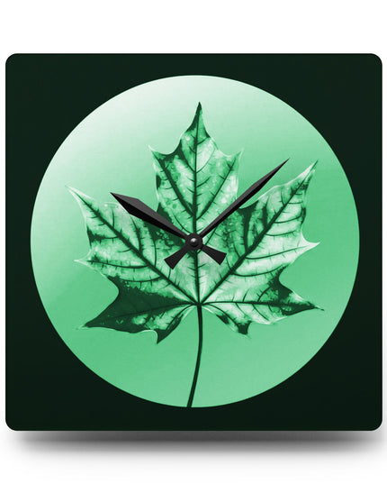 Mint Green Maple Leaf Acrylic Wall Clock, Round or Square, 10.75" x 10.75"