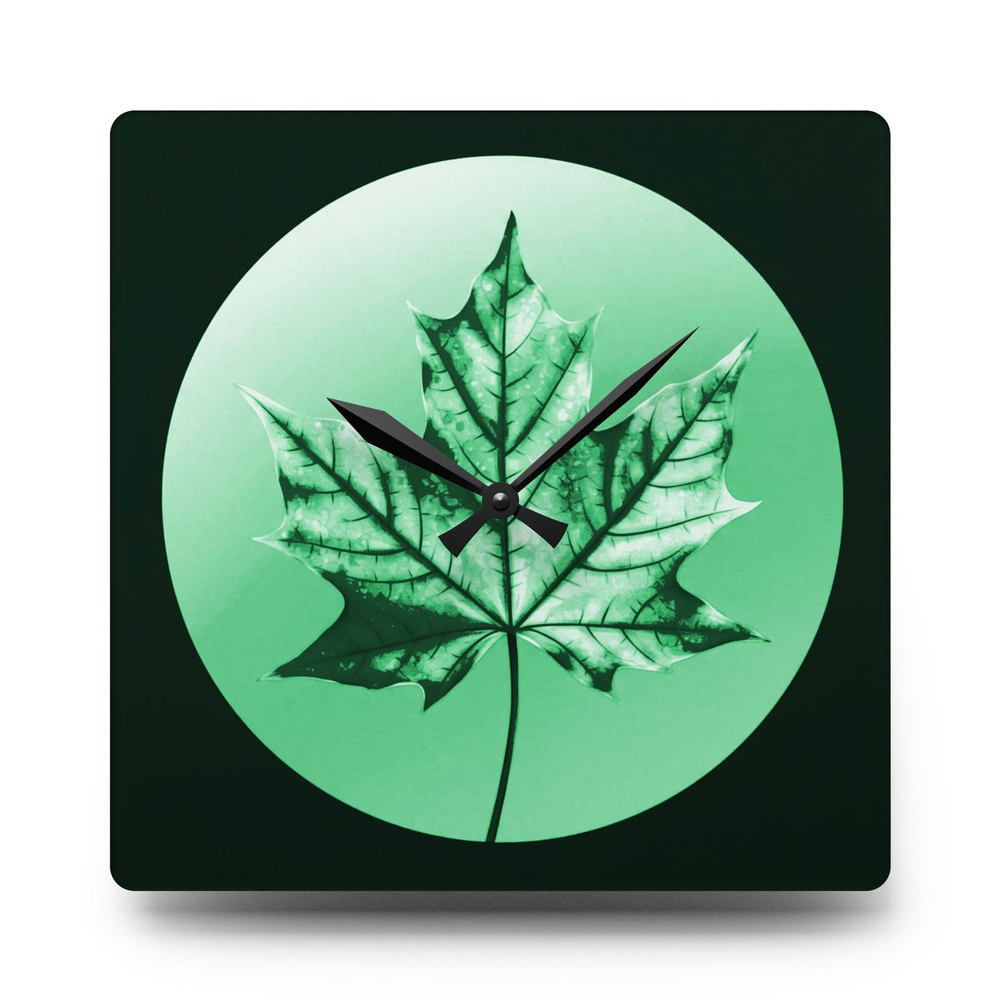 Mint Green Maple Leaf Acrylic Wall Clock, Round or Square, 10.75" x 10.75"