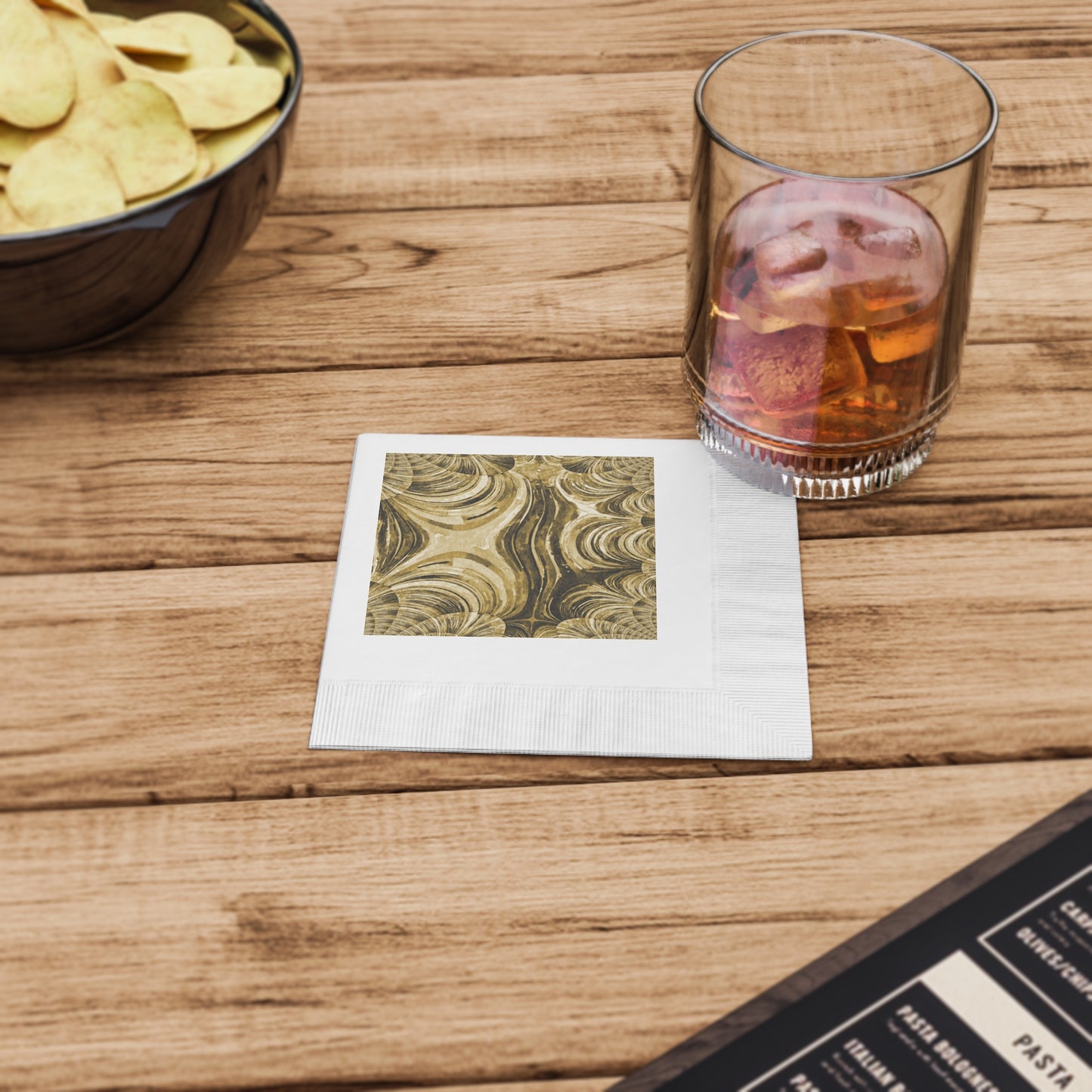 Uzi Spiral Light Brown Pastel White Coined Napkins, 4.8" x 4.8"