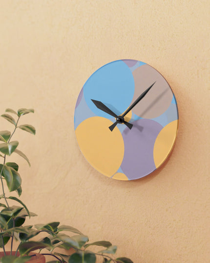 Pastel Baby Blue and Peach Patches Acrylic Round Wall Clock, 8" x 8"