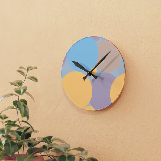 Pastel Baby Blue and Peach Patches Acrylic Round Wall Clock, 8" x 8"