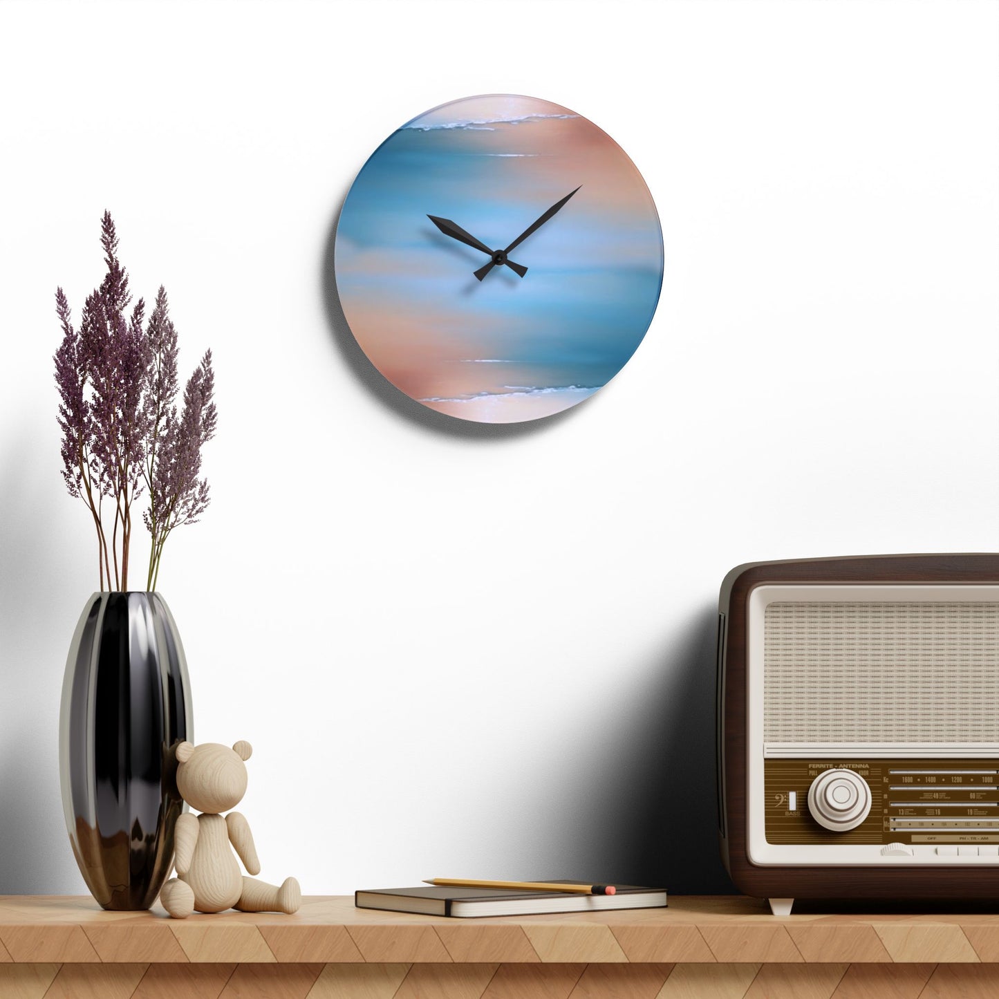 Blue Sea Peach Fog Acrylic Wall Clock, Round or Square, 10.75" x 10.75"