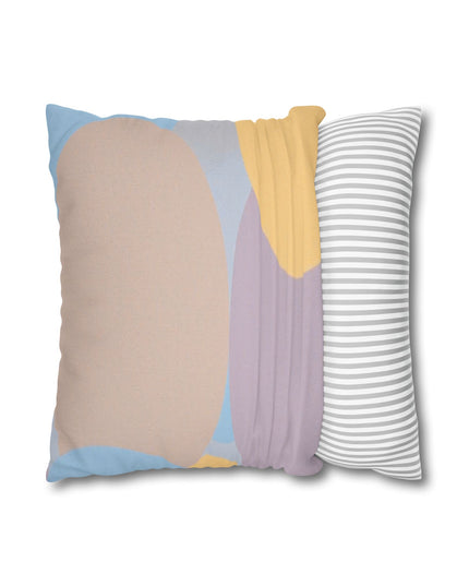 Pastel Baby Blue and Peach Patches Spun Polyester Square Pillowcase, 14" x 14"