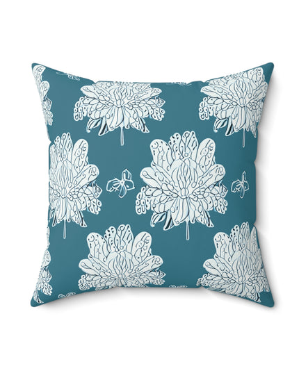 Tif Green White Floral Butterflies 18" x 18" Faux Suede Square Pillow