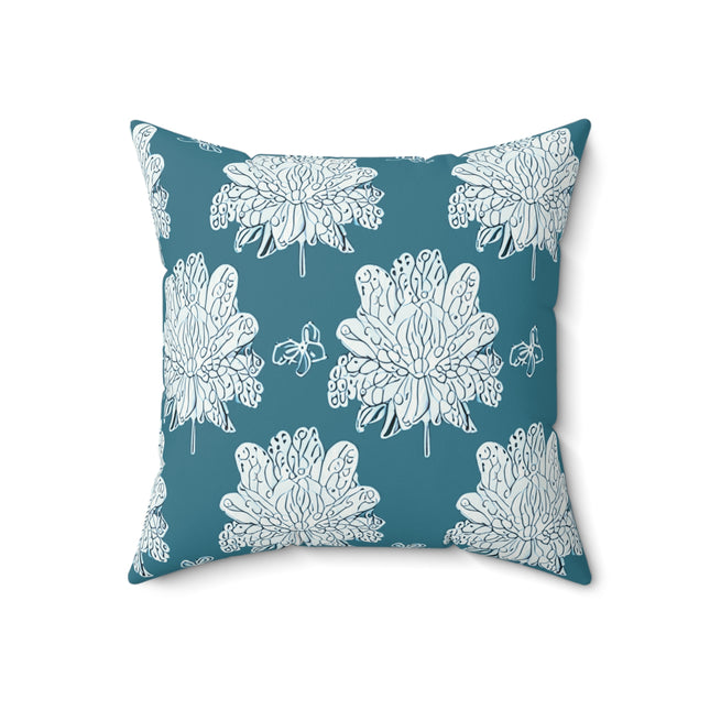 Tif Green White Floral Butterflies 18" x 18" Faux Suede Square Pillow
