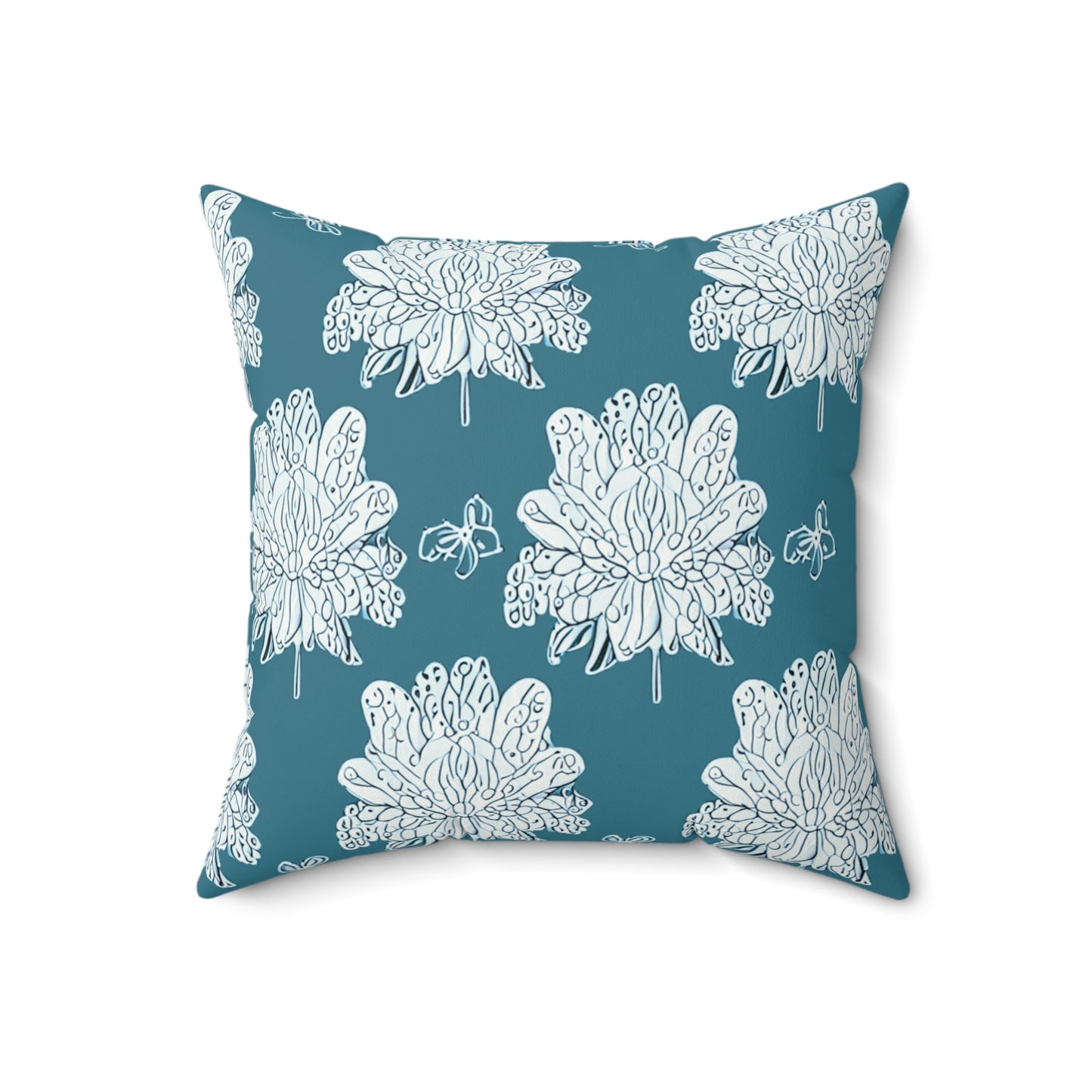 Tif Green White Floral Butterflies 18" x 18" Faux Suede Square Pillow