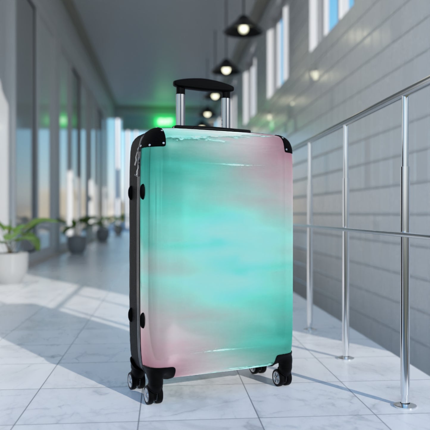 Green Sea Lavender Fog Medium Suitcase with built in lock, 4 double-wheels, telescopic handle, and ABS back hard-shell