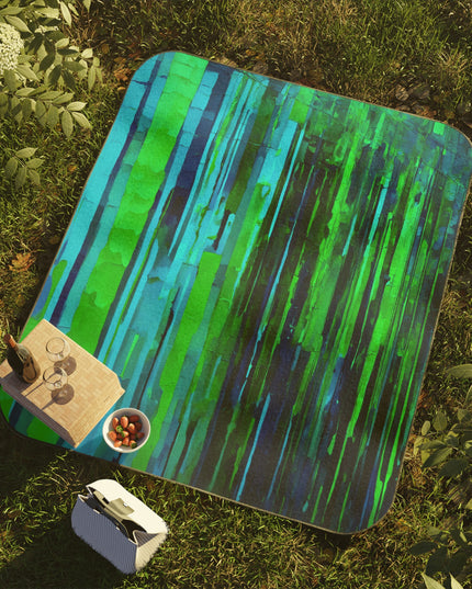 Striped Blue Green 61" × 51" Picnic Blanket