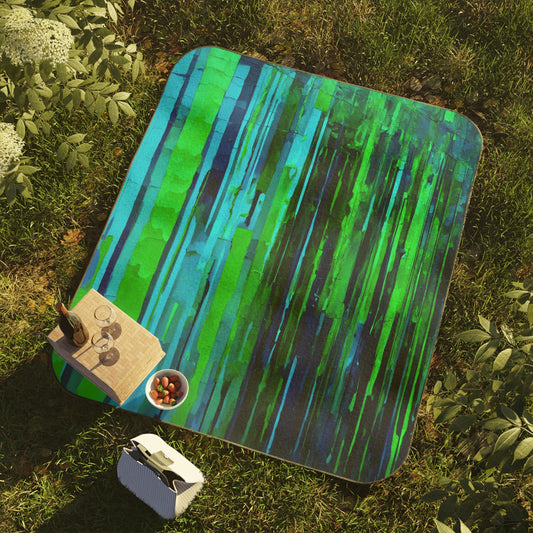Striped Blue Green 61" × 51" Picnic Blanket