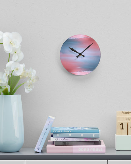 Gray Sea Pink Fog Acrylic Round Wall Clock, 8" x 8"