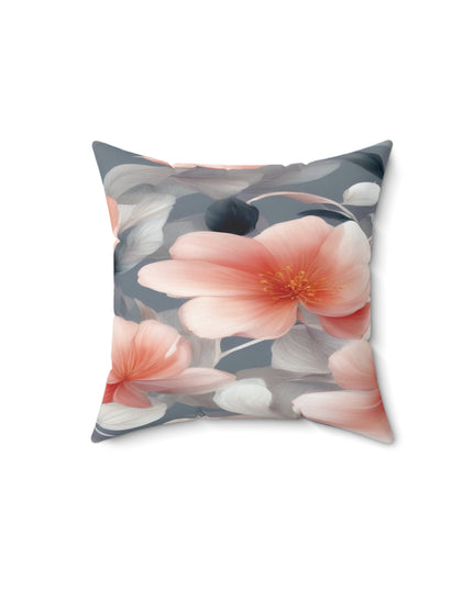 Red Blossom Floral Bunch Faux Suede Square Pillow, 14" x 14"