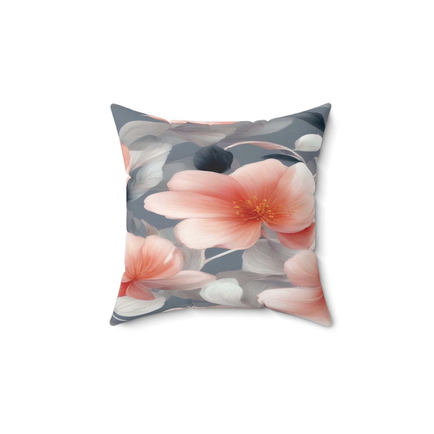 Red Blossom Floral Bunch Faux Suede Square Pillow, 14" x 14"