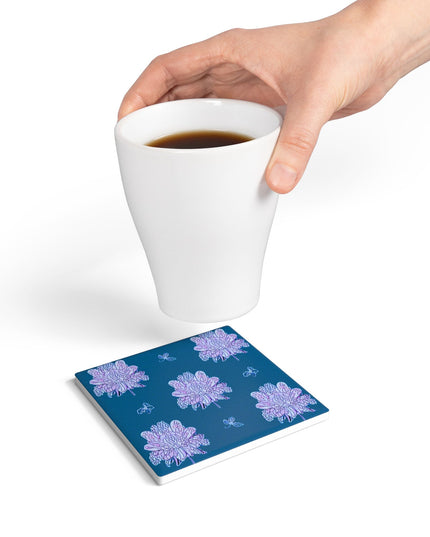 Lavender Floral Butterflies 4" x 4" Square Ceramic Coaster
