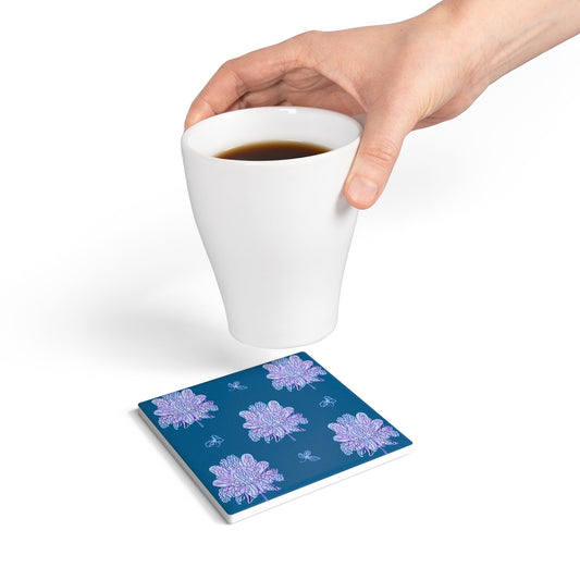Lavender Floral Butterflies 4" x 4" Square Ceramic Coaster