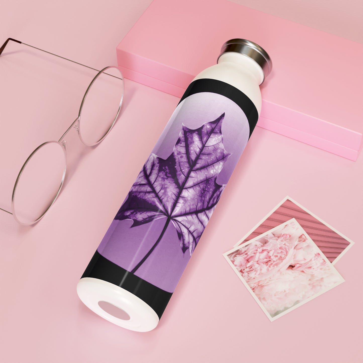 Purple Maple Leaf Slim Water Bottle, 20 oz White