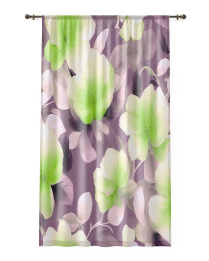 Lime Lavender Floral Bunch Sheer Window Curtain, 50" x 84", partially transparent