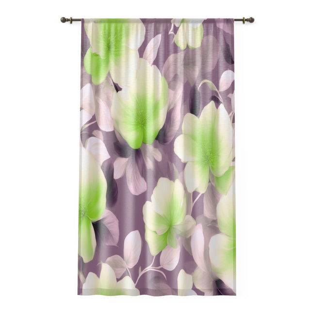 Lime Lavender Floral Bunch Sheer Window Curtain, 50" x 84", partially transparent