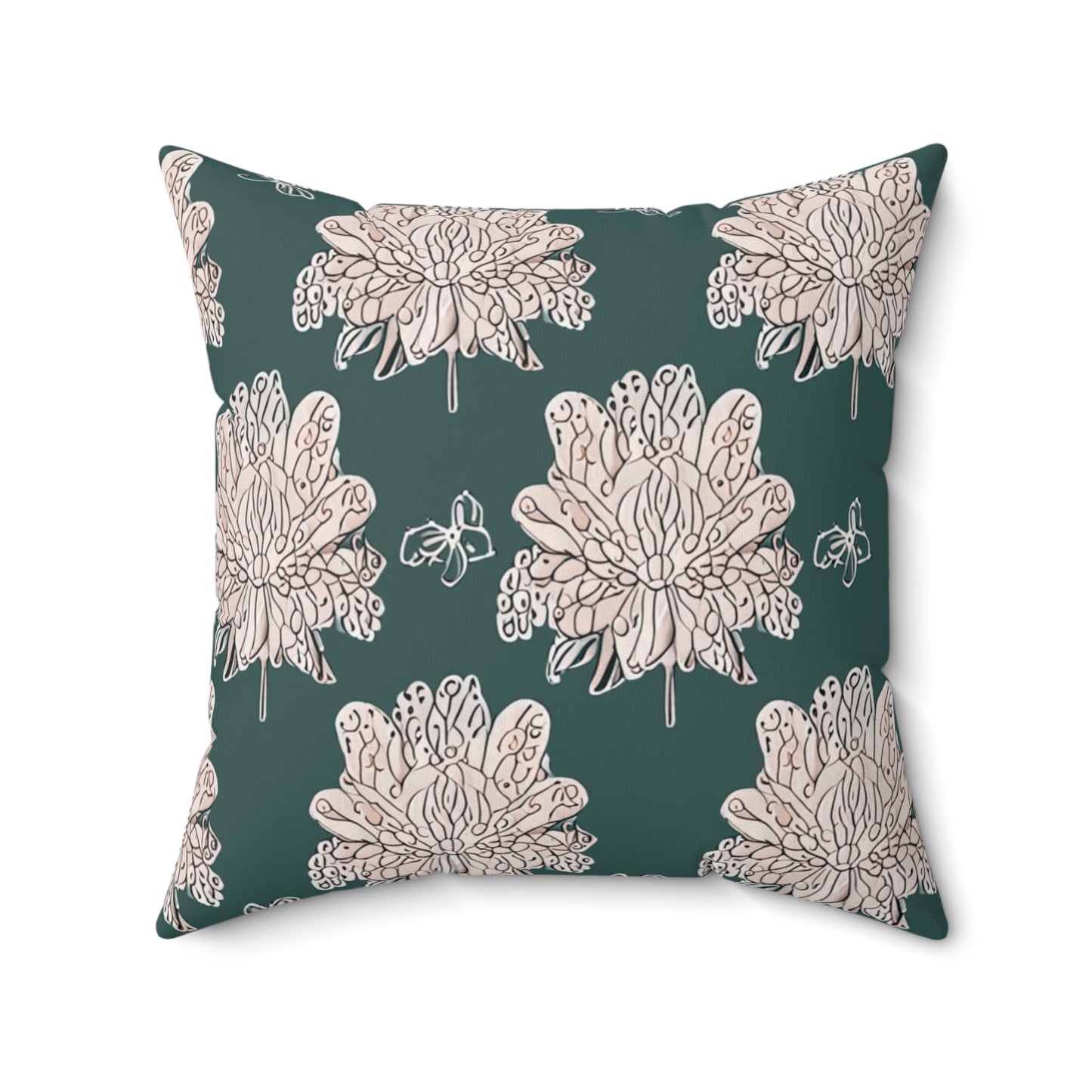 Soft White Floral Butterflies 20" x 20" Faux Suede Square Pillow