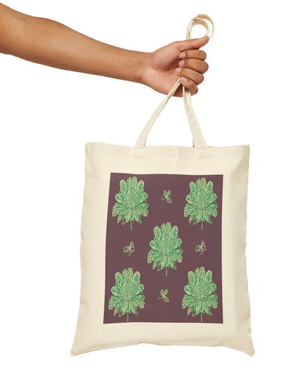 Mint Green Floral Butterflies Cotton Canvas Tote Bag
