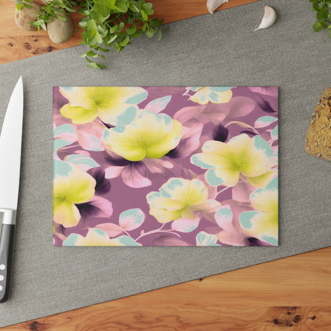 Lemon Blossom Floral Bunch Glass Cutting Board, 8" x 11"