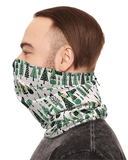 Mini Vintage Green Trees Winter Neck Gaiter With Drawstring
