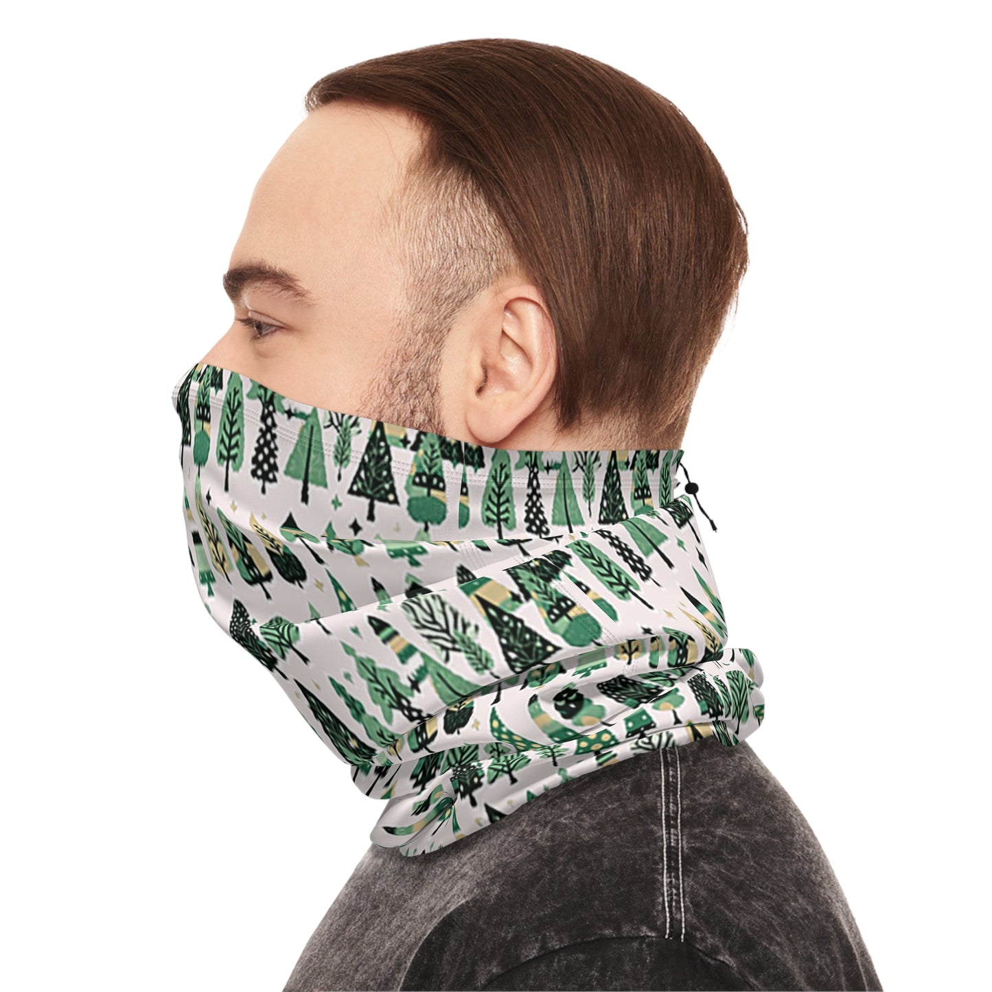 Mini Vintage Green Trees Winter Neck Gaiter With Drawstring