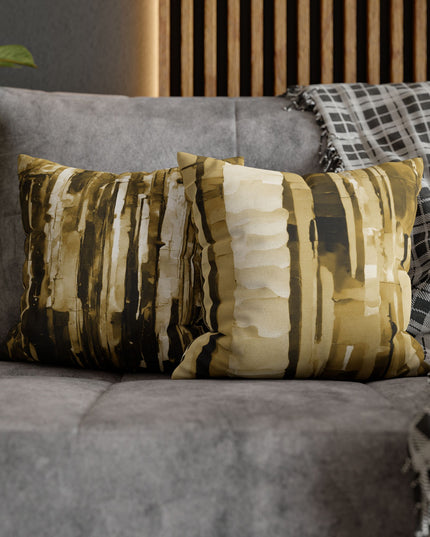 Striped Light Brown Spun Polyester Square Pillowcase, 14" x 14"