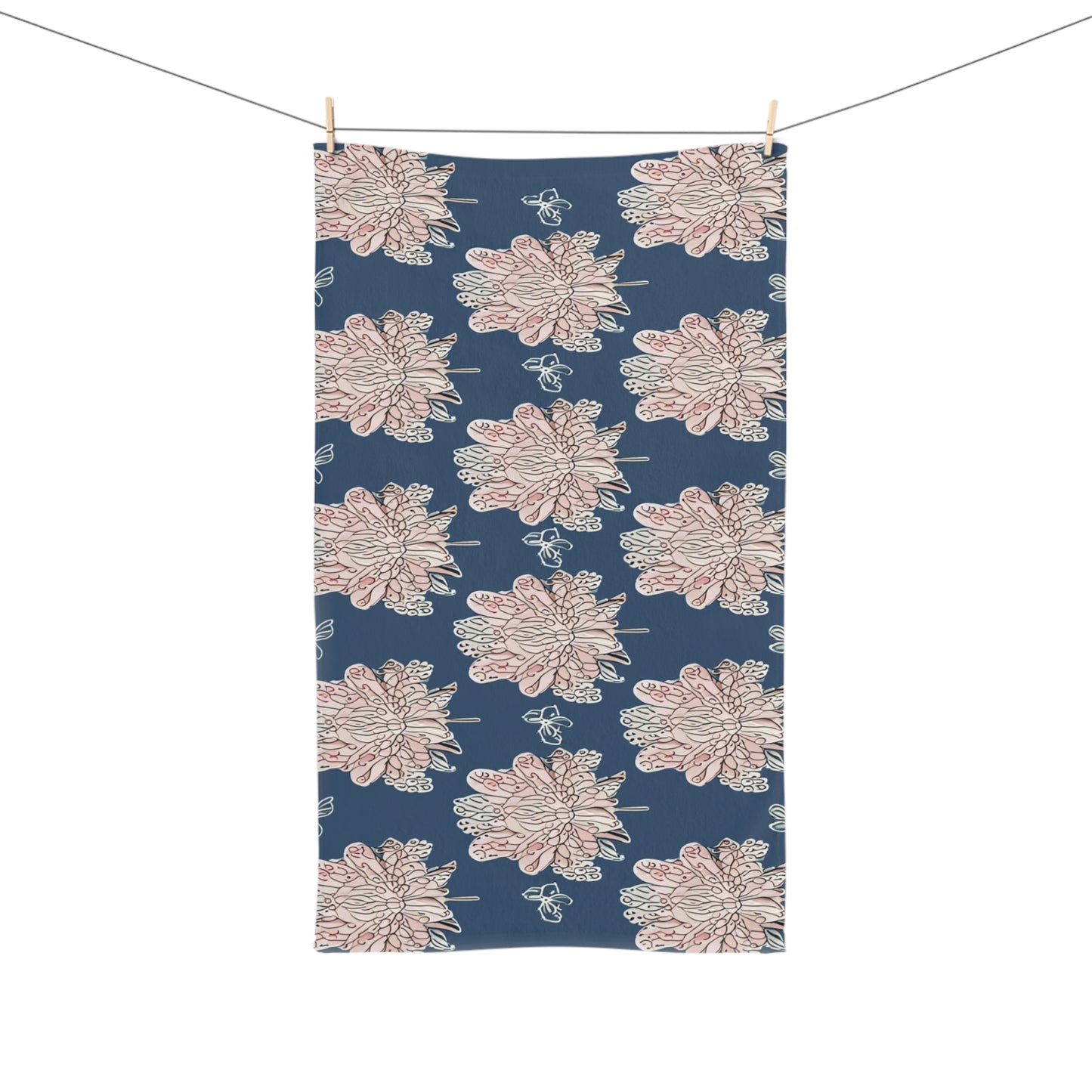 Rose White Floral Butterflies Hand Towel, 16" x 28"
