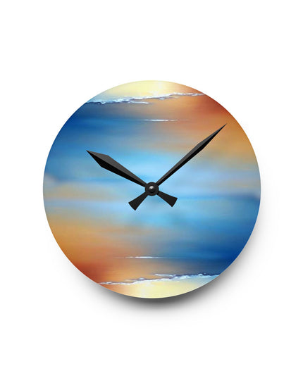 Blue Sea Red Orange Fog Acrylic Round Wall Clock, 8" x 8"