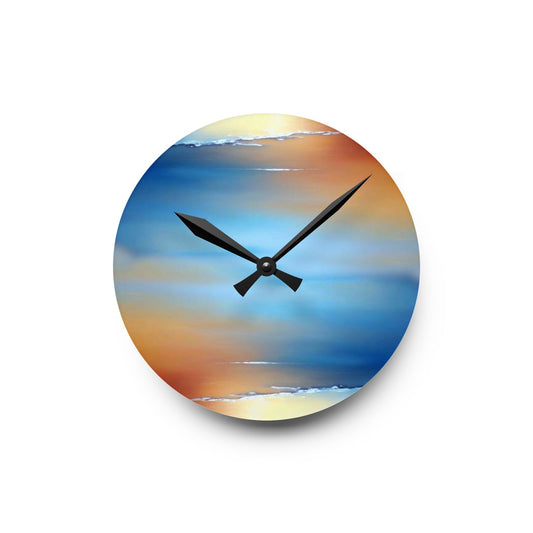 Blue Sea Red Orange Fog Acrylic Round Wall Clock, 8" x 8"