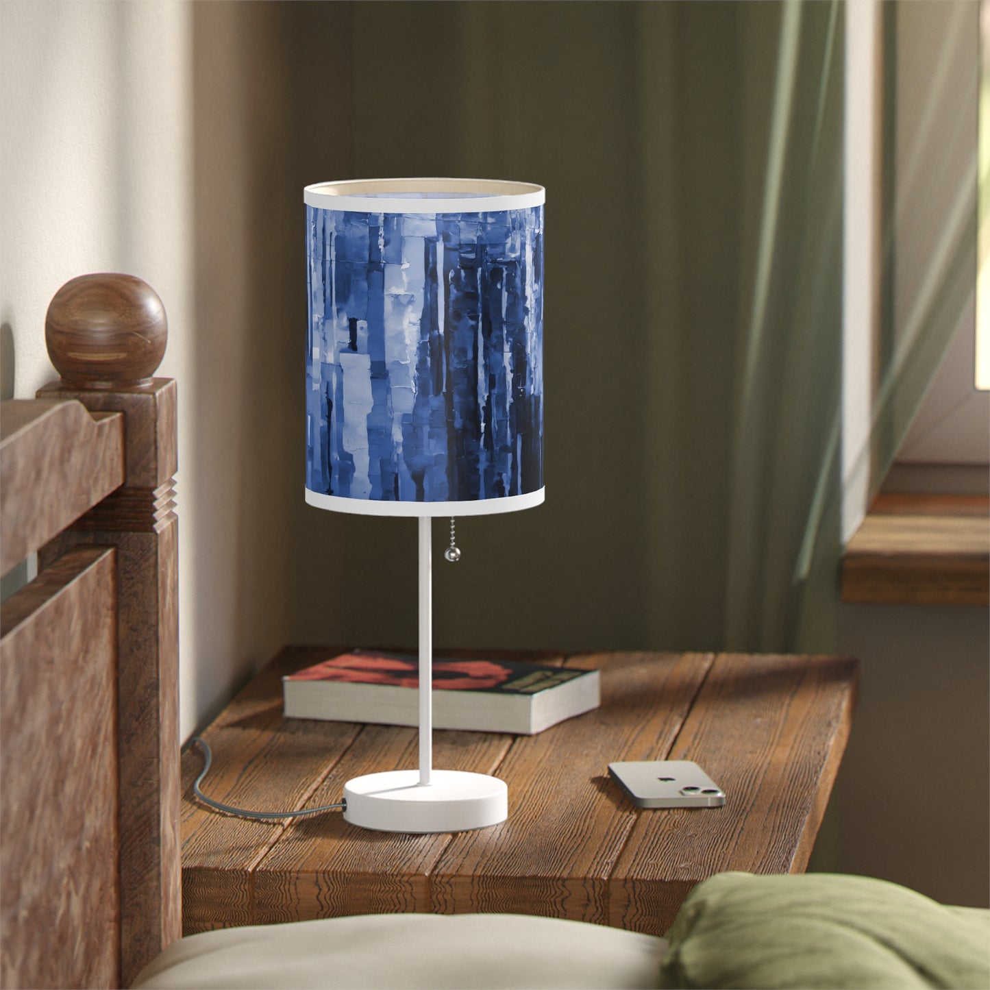 Striped Deep Blue Table Lamp on a White or Silver Stand, US|CA plug