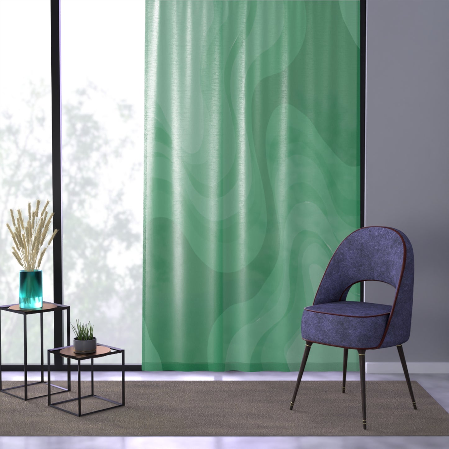 Mint Green Wavey Sheer Window Curtain, 50" x 84", partially transparent