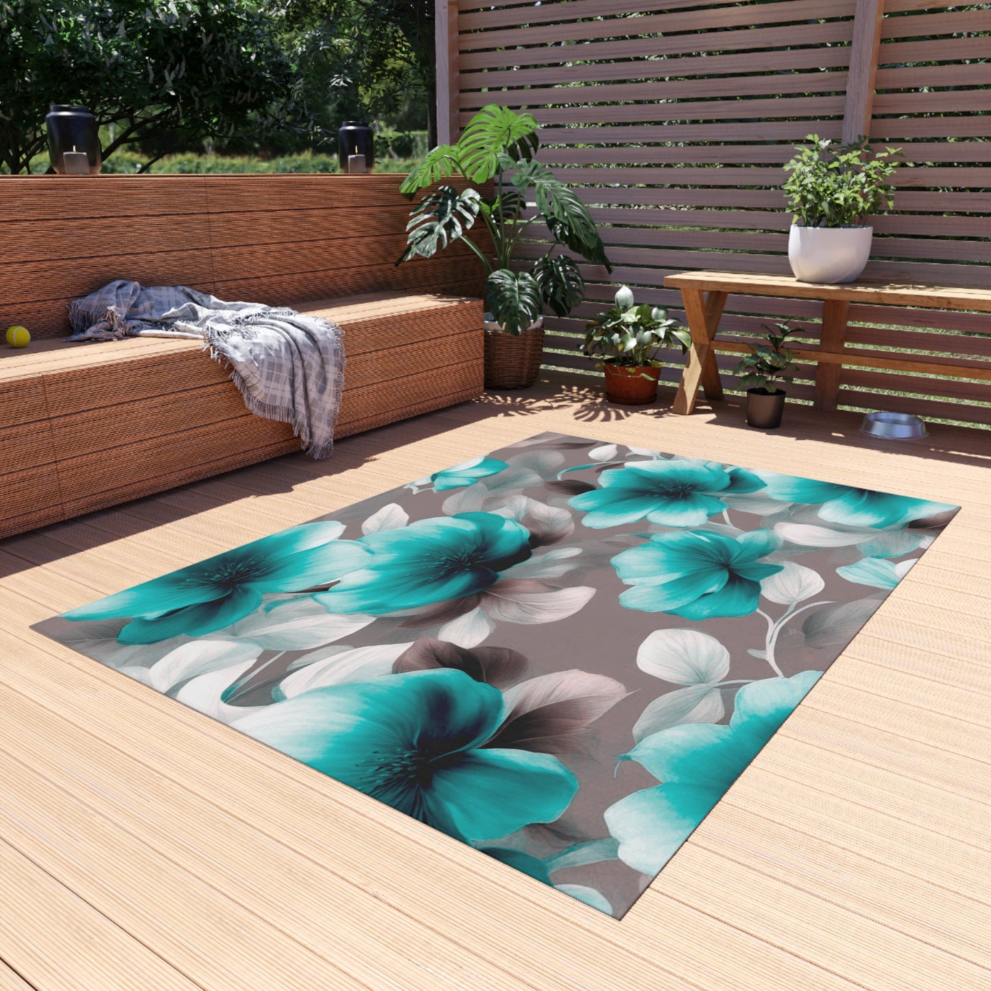 Tif Green Gray Floral Bunch Outdoor Rug, 60" x 84"