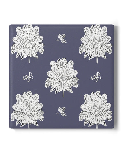 White Floral Butterflies 4" x 4" Square Ceramic Coaster