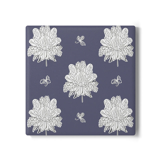 White Floral Butterflies 4" x 4" Square Ceramic Coaster