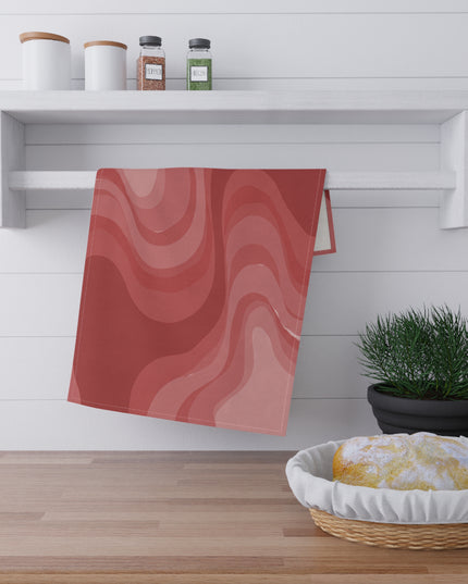 Power Red Wavey Tea Towels (cotton, poly), 18" x "30
