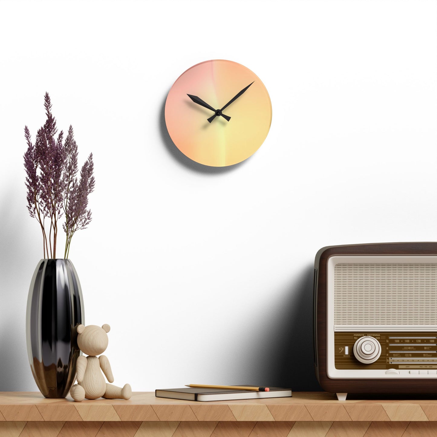 Hot Peach Fade Acrylic Round Wall Clock, 8" x 8"