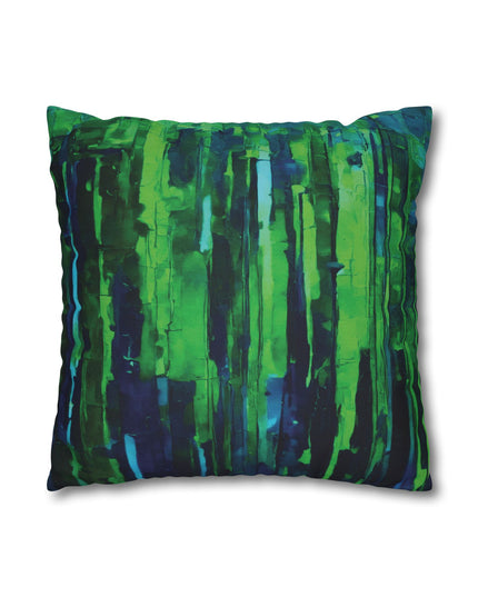 Striped Blue Green Spun Polyester Square Pillowcase, 14" x 14"