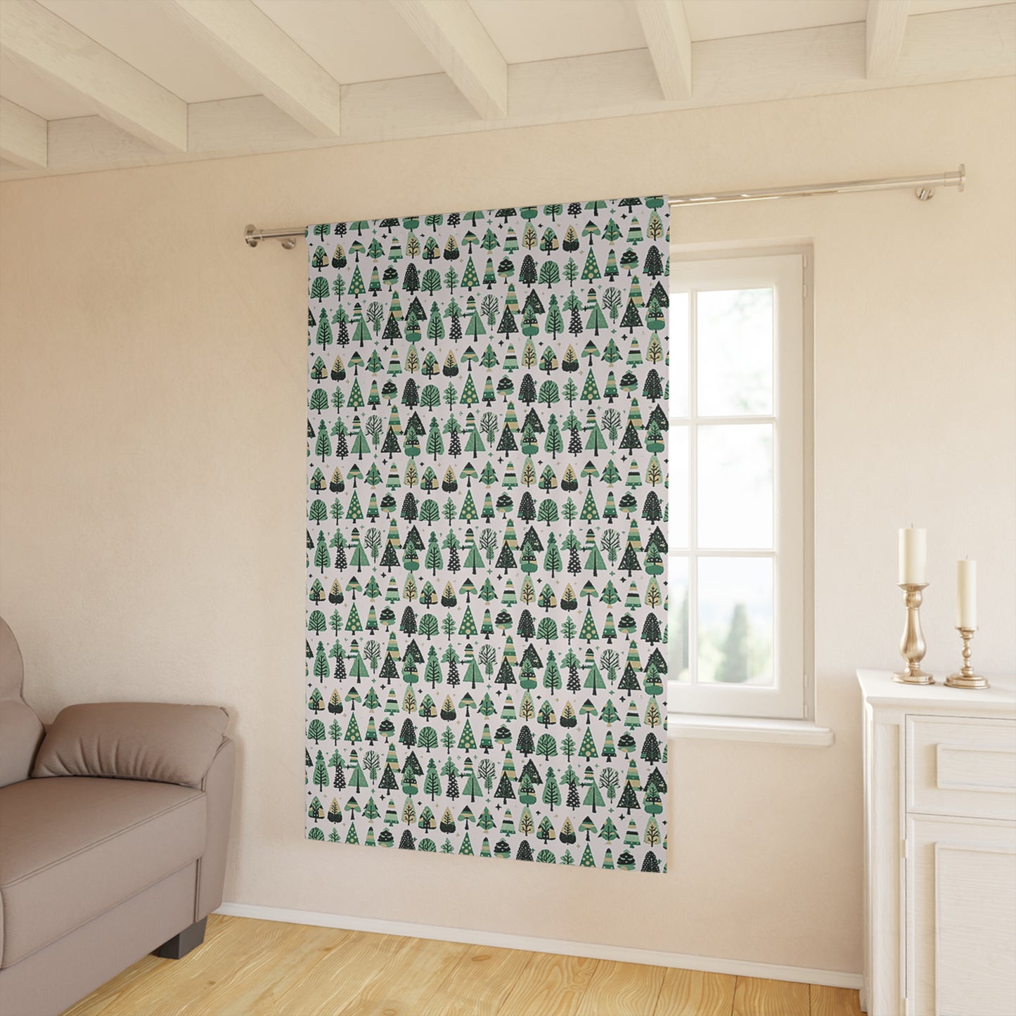 Mini Vintage Green Trees Window Curtain, 50" x  84", blackout
