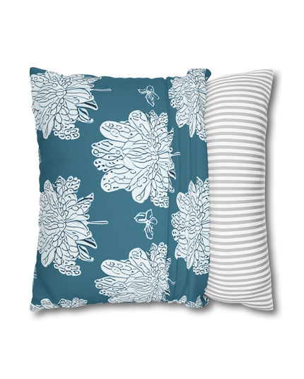 Tif Green White Floral Butterflies Spun Polyester Square Pillowcase, 14" x 14"