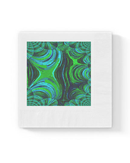 Uzi Spiral Blue Green White Coined Napkins, 6.5" x 6.5"