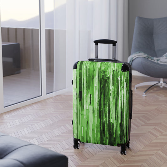 Striped Mint Pastel Medium Suitcase with built in lock, 4 double-wheels, telescopic handle, and ABS back hard-shell