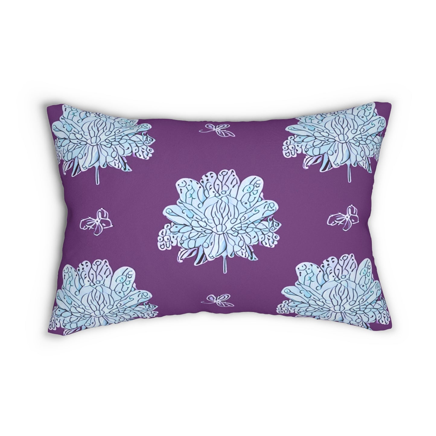 Blue Floral Butterflies Spun Polyester Lumbar Pillow, 20" x 14"