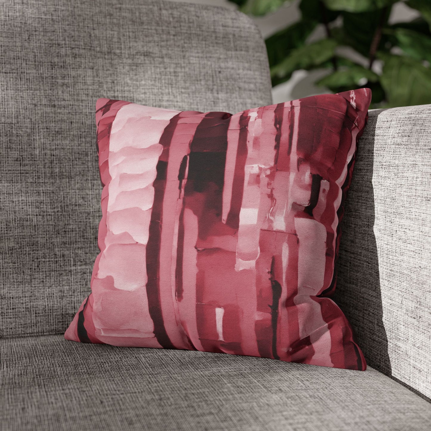 Striped Ruby Spun Polyester Square Pillowcase, 14" x 14"