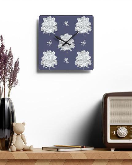 White Floral Butterflies Acrylic Wall Clock, Round or Square, 10.75" x 10.75"