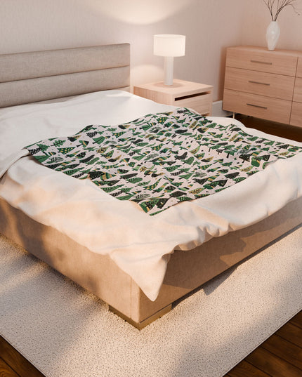 Mini Vintage Green Trees Velveteen Plush Blanket, 50" x 60"