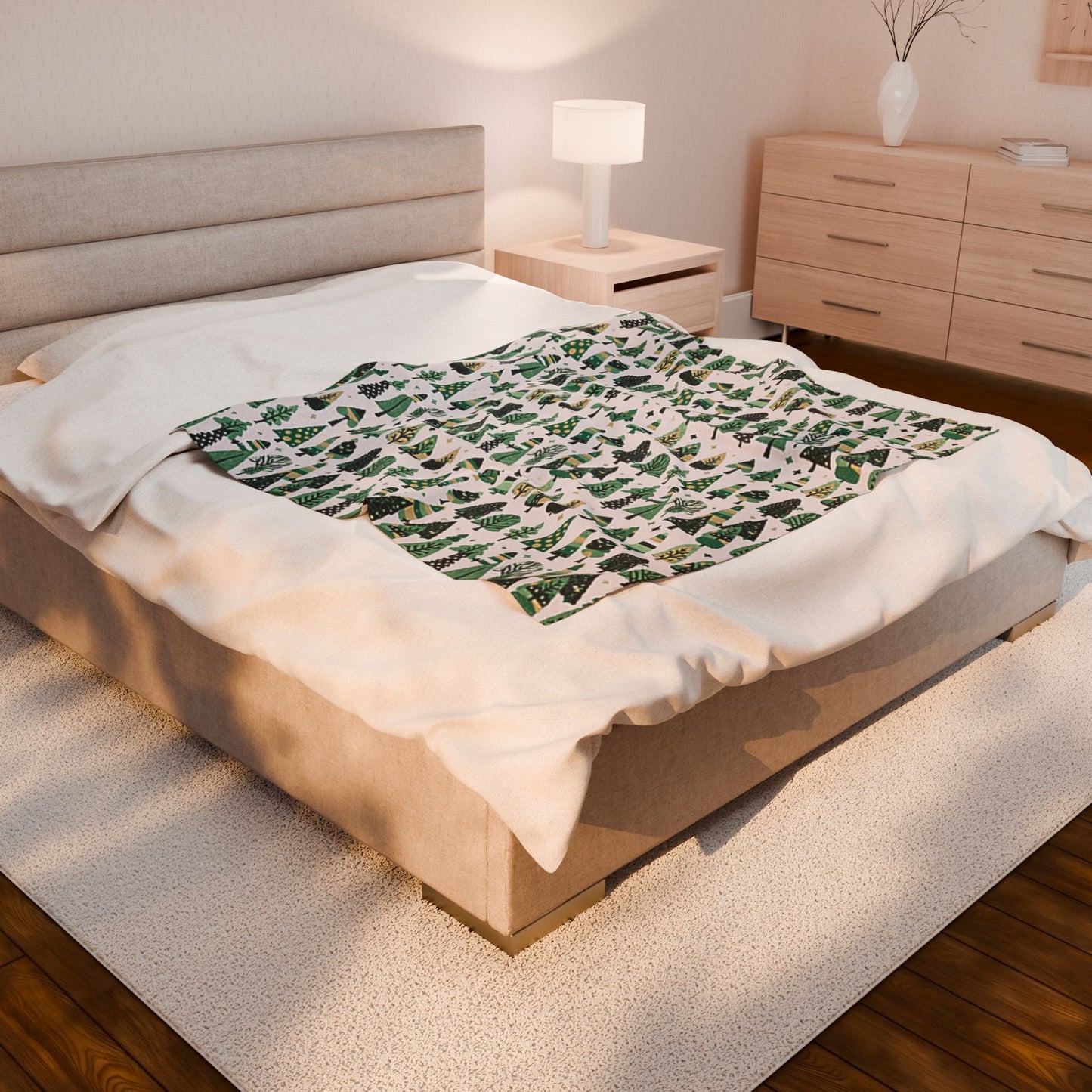 Mini Vintage Green Trees Velveteen Plush Blanket, 50" x 60"