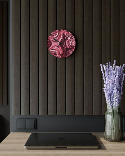 Uzi Spiral Ruby Acrylic Round Wall Clock, 8" x 8"
