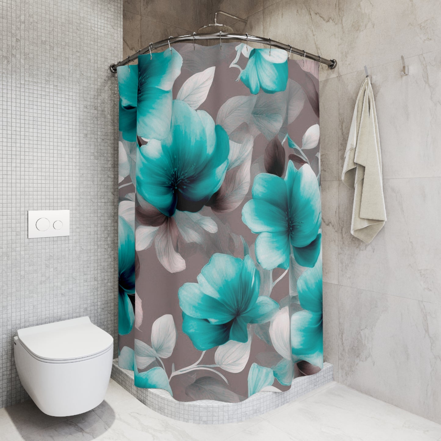 Tif Green Gray Floral Bunch Shower Curtains, 71" x 74"